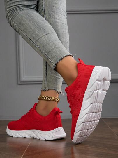 2023 Neue atmungsaktive leichte gestrickte Schnür-Sportschuhe für Damen, waschbar, geeignet für Laufen, Spazierengehen, Lässig Tragen