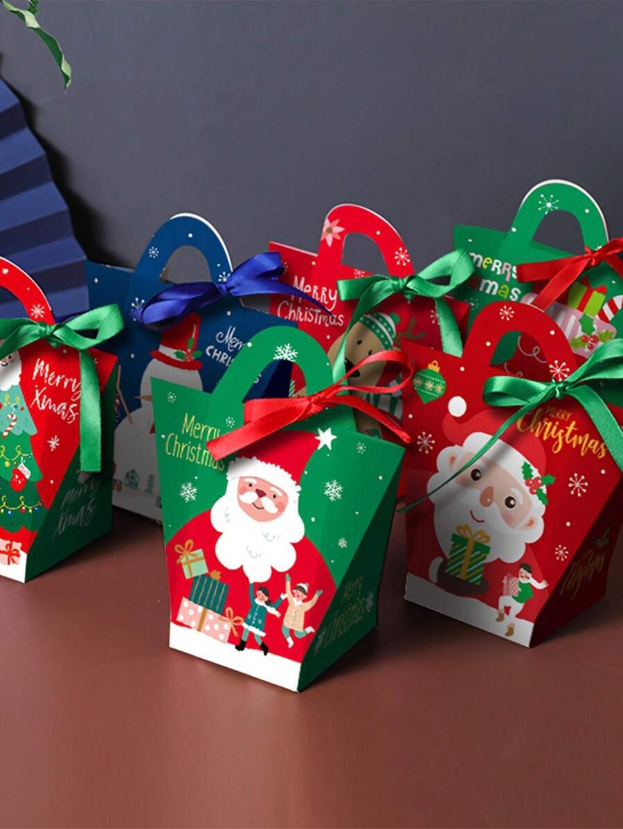 6pcs Christmas Cookie Candy Gift Boxes, Christmas Eve Apple Boxes, Party Supplies,Christmas