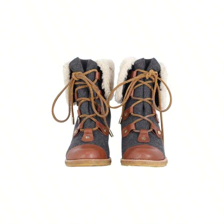 Tory Burch Marley Flannel Wedge Boots In Brown Leather SHEIN USA