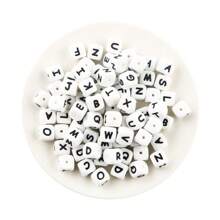 10 pezzi/26 pezzi Perline in silicone da 12 mm con base bianca e lettere nere per realizzare bracciali, portachiavi fai-da-te e per la creazione di gioielli