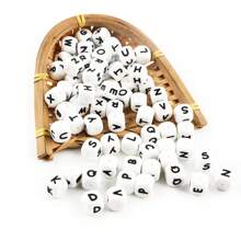 10 pezzi/26 pezzi Perline in silicone da 12 mm con base bianca e lettere nere per realizzare bracciali, portachiavi fai-da-te e per la creazione di gioielli