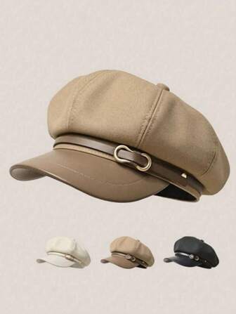 1PC 2024 New Octagonal Beret Women's Fall/Winter Face Small Korean Newsboy Hat Vintage Leather Painter Hat