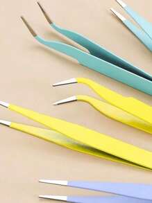 2 件不锈钢弯曲彩色镊子，适用于美甲贴纸、水钻粘贴、睫毛延长、DIY 工具，颜色随机 返校季、返校季、学校用品