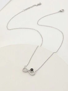 定制项链 - 时尚无限吊坠项链，“我爱你” 100 种语言投影项链，可定制电影风格黑白照片雕刻项链，送给女朋友、妈妈、最好的朋友、日常佩戴的理想礼物 - 銀色 - 查看 6