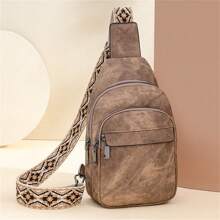 Retro Multi Pockets Chest Bag Soft Pu Leather Crescent Bag Motorcycle Sling Backpack - Brown - View 2