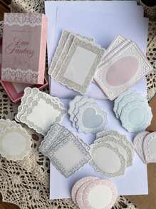 30 piezas/paquete Notas de papel kraft blanco vintage extra con relieve, encaje y floral, papelería para diario, scrapbooking