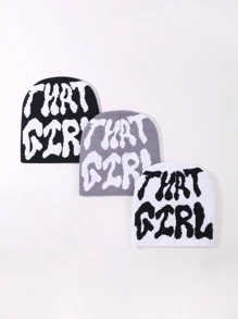 3قطع/مجموعة قبعة محبوكة لحم الرقبة مطبوعة بالجاكار للنساء، المدرسة