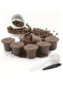 5/8 Pcs/Set Reusable Coffee Filter Capsule Shells With Brush Scoop Coffee Capsule Filter Refill Coffee Mugs, - Multicolor - View 8