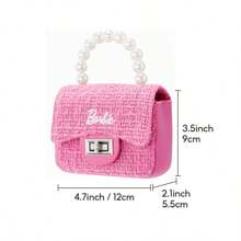 Miniso 芭比粉色果冻包，透明 PVC 材质，绗缝粗花呢图案，金色链条肩带和珍珠装饰，非常适合派对装扮、海滩郊游和夏季造型（1 件） - 粉色 - 查看 4