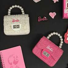 Miniso 芭比粉色果冻包，透明 PVC 材质，绗缝粗花呢图案，金色链条肩带和珍珠装饰，非常适合派对装扮、海滩郊游和夏季造型（1 件） - 粉色 - 查看 6