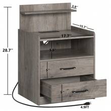 LED Nightstand With Charging Station, Night Stand With 2 Drawers And Open Storage, Bedside Table With LED Lights, Modern End Table With USB Ports Outlets - 灰色 - 查看 7