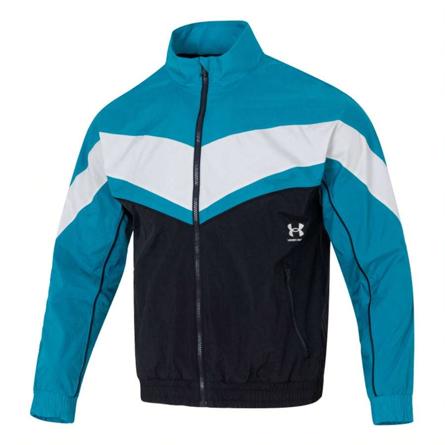 Under Armour 男友风男士时尚潮流编织夹克，舒适户外休闲外套 - 藍色/白色/黑色 - 查看 1