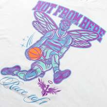 Puma MELO CHARLOTTE TEE White Short Sleeve Men's Basketball Tee, Casual Graphic Print Sportswear / Suggest Order A Size Smaller