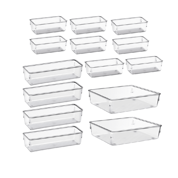 14 peças Caixa de Armazenamento de Cosméticos para Gaveta/Escrivaninha, Caixa de Armazenamento de Gabinete Transparente, Caixa de Armazenamento Anti-queda de Joias e Pequenos Objetos, Caixa de Armazenamento Requintada para Decoração de Quarto, Decoração Doméstica, Decoração de Outono