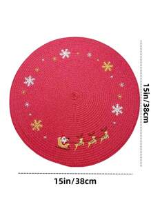 2/4/6 pezzi Tovagliette rotonde natalizie, design a fiocco di neve, materiale PP da 15", decorazione invernale, Babbo Natale e slitta di renne, perfette per la decorazione della tavola da pranzo in cucina al chiuso a Natale