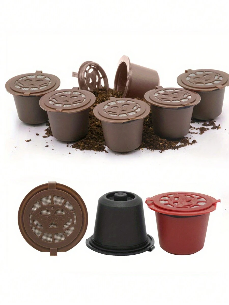 5/8 Pcs/Set Reusable Coffee Filter Capsule Shells With Brush Scoop Coffee Capsule Filter Refill Coffee Mugs, - Multicolor - View 1