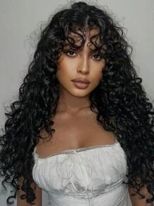 Curly Lace Front Wigs For Women Long Black Glueless Wig Loose Curly Synthetic Wigs Pre Plucked With Natural Hair Line For Daily Party Use 26 Inch - 黑色 - 查看 1