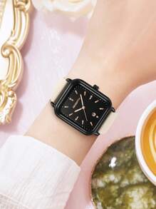 1 件 Rebirth Brand 女士硅胶表带石英手表带日历，简约时尚，适合日常佩戴 - 米色 - 查看 6