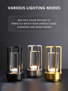 便携式水晶灯笼灯，无绳水晶台灯，可充电电池供电便携式 LED 台灯，3 色调光触摸，适用于卧室酒吧餐厅餐厅咖啡店户外露营，桌面装饰灯 - 多色 - 查看 6