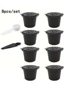 5/8 Pcs/Set Reusable Coffee Filter Capsule Shells With Brush Scoop Coffee Capsule Filter Refill Coffee Mugs, - Multicolor - View 10