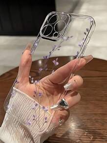1pc Floral Pattern Transparent TPU Full Cover Phone Protective Case Compatible With Apple, Samsung,  Smartphones
