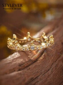 1 pièce Bague couronne plaquée or 18K, bijou pour dame, cadeau d'anniversaire pour filles, décoration pour la vie quotidienne