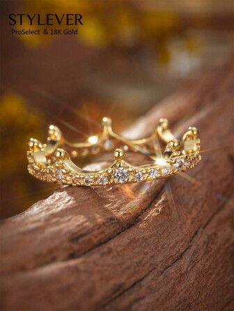 STYLEVER 1개 18K 골드 도금 왕관 반지 주얼리, 숙녀를 위한 생일 선물, 일상 생활 장식용