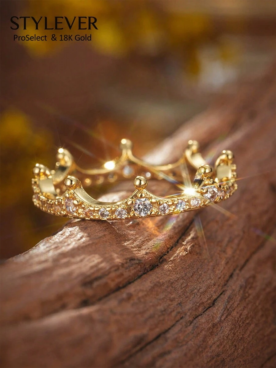 1 pièce Bague couronne plaquée or 18K, bijou pour dame, cadeau d'anniversaire pour filles, décoration pour la vie quotidienne