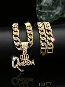 New Design Fashion Women's Crown Queen Pendant With Ice Chain, Stylish Gift - Gold - View 8