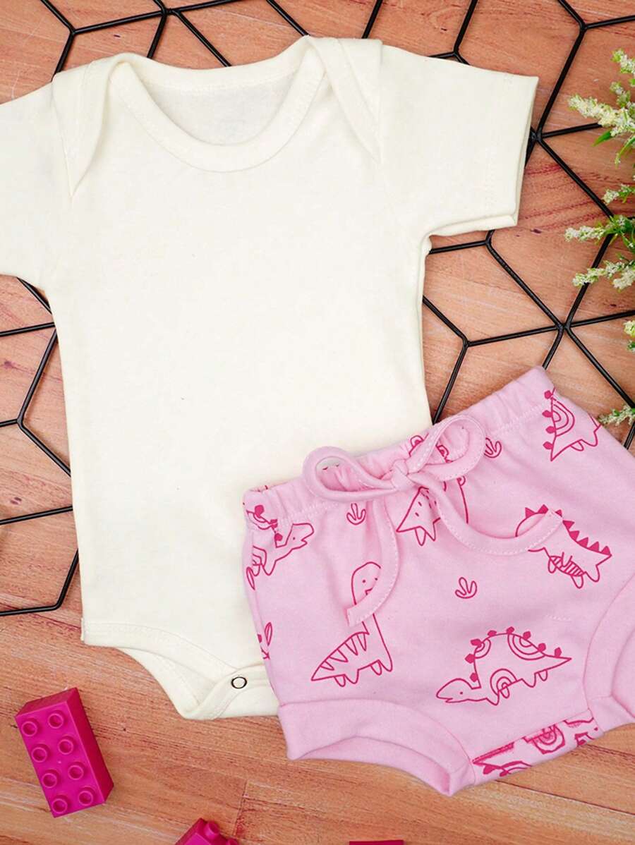 BEBE FOFUXO Baby Set Short Bodysuit And Printed Diaper Cover (S/M/L/XL) - 淺粉色 - 查看 1