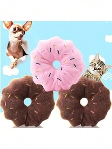 1 件狗玩具 - 毛绒吱吱叫的甜甜圈形玩具，用于牙齿清洁和互动游戏 - 彩色 - 查看 2