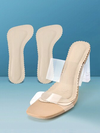 زوج من حشوات الأحذية المانعة للصدمات، والمتنفسة، والمانعة للانزلاق، باللون البيج للكعب العالي