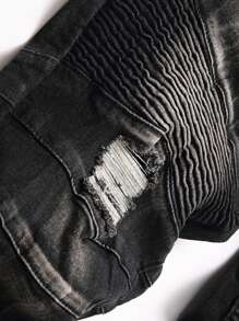Men's Ribbed Jeans Stretch Straight Fit Denim Pants Washed Biker Distressed Destroyed Jeans - 黑色 - 查看 5