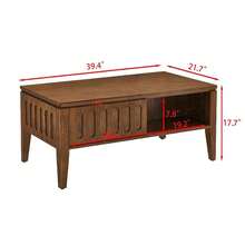 Mid Century Modern Fluted Coffee Table With Storage Sliding Door & Solid Wood Leg, Vintage Farmhouse Wood Center Table For Living Room Apartment Office, Accent Table, TV Stand - Brown - View 6