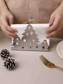 1pc Stainless Steel Christmas Tree Napkin Holder, Creative Christmas Tree Napkin Dispenser For Hotel Restaurant Tabletop, Silver/Red/Green/Gold - Multicolor - View 9
