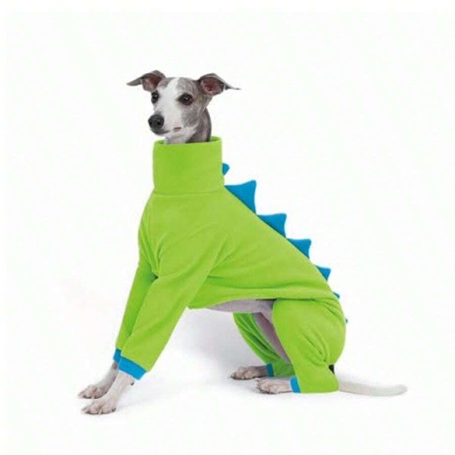 Italian Greyhound Dog Dinosaur Costume Winter Fleece Clothes For Dogs - Green - View 1