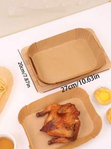 25/50/75/100pcs Rectangular Air Fryer Liners, Disposable Paper Basket Liners, Oil-Proof, Waterproof, Non-Stick Baking Paper, Suitable For Frying, Baking, Microwave Heating, Oil-Proof, Non-Stick Silicone Paper - Brown - View 7