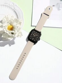 1 件 Rebirth Brand 女士硅胶表带石英手表带日历，简约时尚，适合日常佩戴 - 米色 - 查看 5