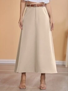 Long Monochromatic Tailored Skirt With Black Belt/Button Details/Casual/Trend/Look/Everyday/Summer/Elegant/Casual/Stylish/Collection 2024 - 米色 - 查看 3