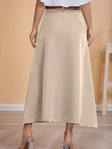 Long Monochromatic Tailored Skirt With Black Belt/Button Details/Casual/Trend/Look/Everyday/Summer/Elegant/Casual/Stylish/Collection 2024 - 米色 - 查看 4