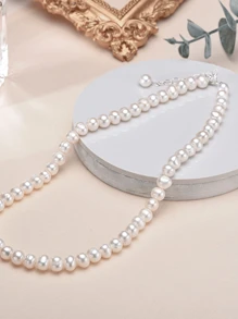 1 件 6-7 毫米 AA 级淡水珍珠项链，手工制作的 925 纯银女士项链，送给女朋友的礼物（长度：40 厘米-44 厘米）