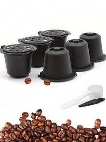 5/8 Pcs/Set Reusable Coffee Filter Capsule Shells With Brush Scoop Coffee Capsule Filter Refill Coffee Mugs, - Multicolor - View 4