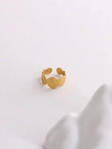 1pc Stainless Steel Gold Color Ocean Beach Series Oil Pressure Threaded Splicing Adjustable Open Ring For Women - Gold - View 2