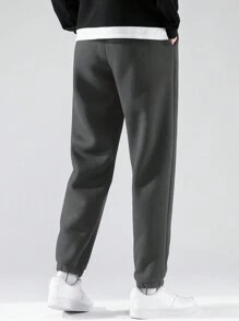 Men's Fashion Minimalist Thermal Lined Elastic Waist Sweatpants, Versatile And Warm - Grey - View 2