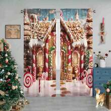 2 chiếc rèm cửa trang trí tinh tế theo chủ đề Giáng sinh, lắp đặt túi treo, chất liệu polyester, thích hợp cho phòng khách, phòng ngủ, phòng học, phòng ăn, nhà bếp, thiết kế đồ trang trí nhà độc đáo - Màu trắng kem - Xem 3