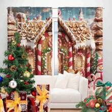 2 chiếc rèm cửa trang trí tinh tế theo chủ đề Giáng sinh, lắp đặt túi treo, chất liệu polyester, thích hợp cho phòng khách, phòng ngủ, phòng học, phòng ăn, nhà bếp, thiết kế đồ trang trí nhà độc đáo - Màu trắng kem - Xem 1