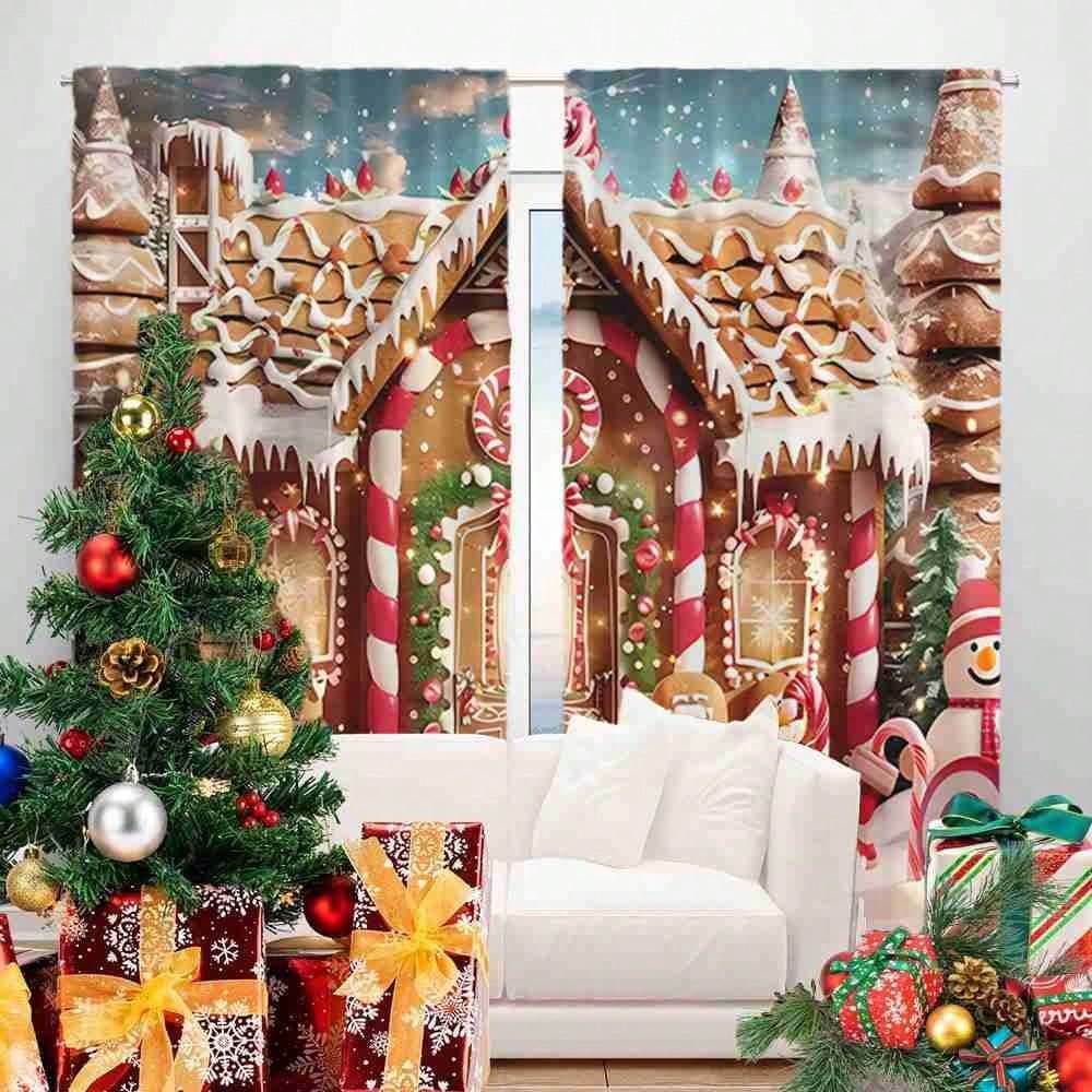 2 chiếc rèm cửa trang trí tinh tế theo chủ đề Giáng sinh, lắp đặt túi treo, chất liệu polyester, thích hợp cho phòng khách, phòng ngủ, phòng học, phòng ăn, nhà bếp, thiết kế đồ trang trí nhà độc đáo - Màu trắng kem - Xem 1