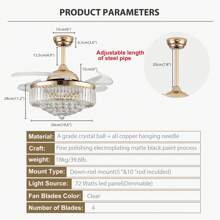 Finktonglan Ventilador de techo con luz LED regulable de 42" con diseño de araña negra, cromada y dorada, para dormitorio, sala de estar, 3 velocidades y control remoto - Dorado - Ver 3