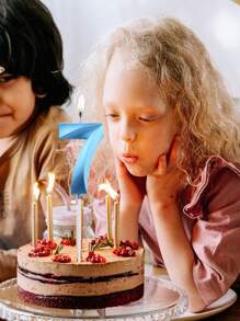 1 件蓝色贝壳形数字 0-9 蜡烛，适用于生日蛋糕装饰、圣诞节 - 藍色 - 查看 6