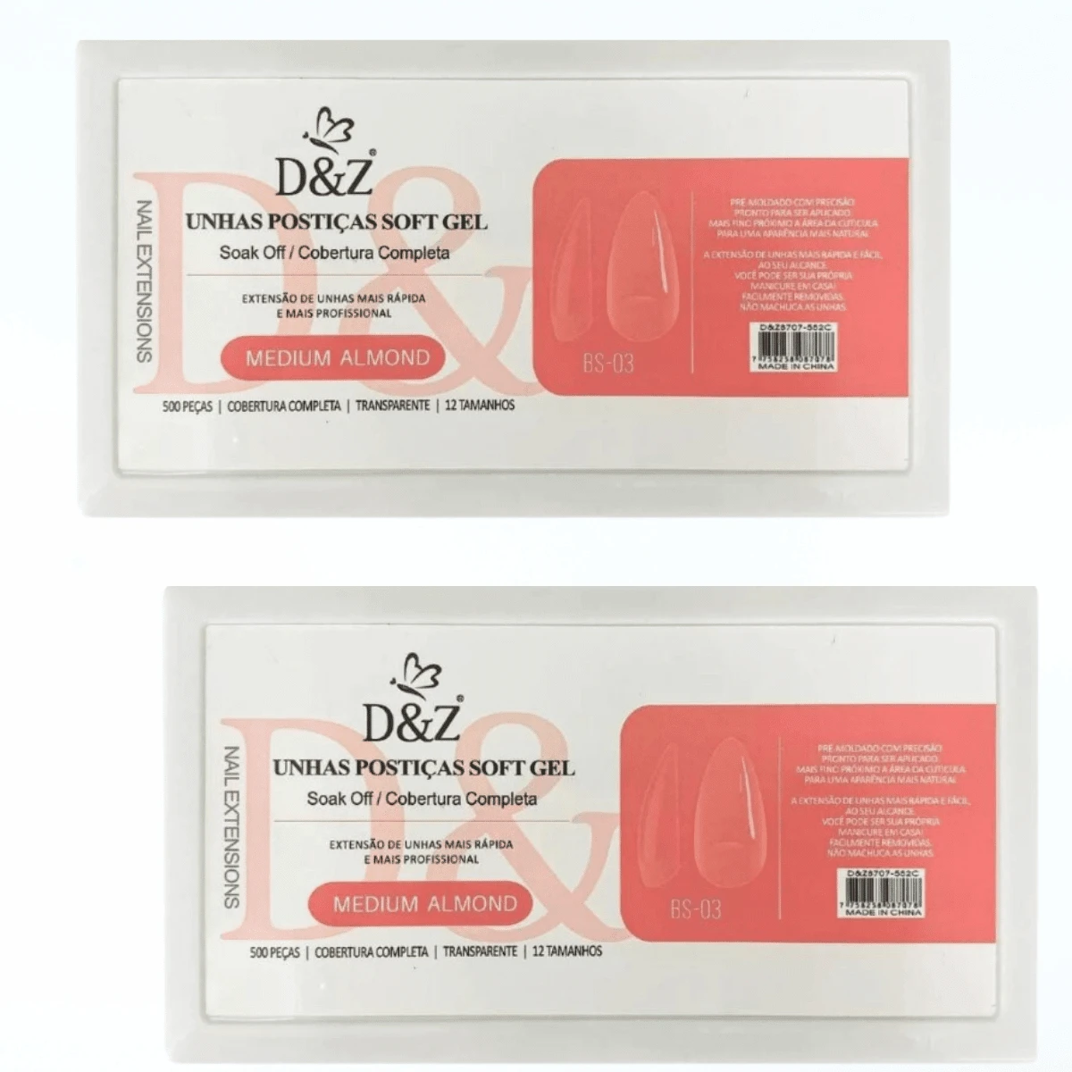 D&Z Soft Gel Almond Medium False Nails KIT W/ 500 Units.